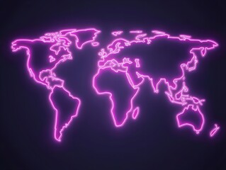 Wall Mural - neon glowing world map with borders on dark background, digital illustration