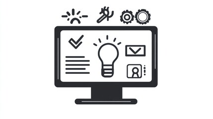 Business Solution on Monitor, Icons, Lightbulb, Project
