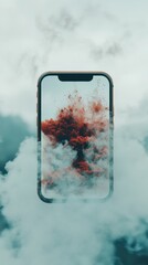 Fototapete - Immersive Climate Crisis Visualization AI-Enhanced Smartphone Interface Revealing Dramatic Ecological Transformation in Surreal Digital Aesthetic