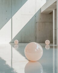 Aufkleber - Minimalist Zen Spheres Architectural Tranquility Meets Soft Organic Globes in Brutalist Concrete Space - Contemporary Design Meditation Visualization