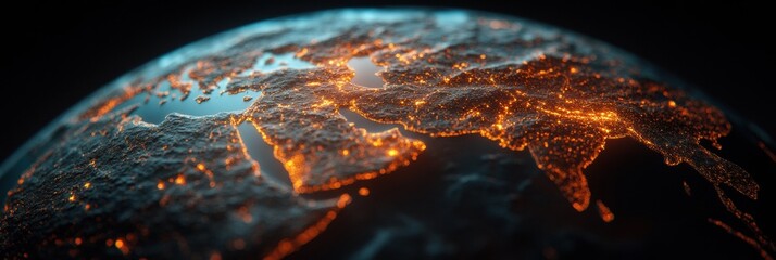 Poster - Hyper-Connected Global Network Cinematic Digital Earth Visualization Revealing Luminous Trade Routes, Geospatial Data Mapping and International Commerce Connectivity
