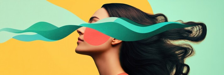 Poster - Fluid Mindfulness Branding Gen Z Creative Portrait with Vibrant Color Wave Design - Emotional Wellness and Digital Marketing Visual Storytelling