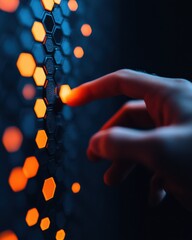 Aufkleber - Immersive AI Learning Futuristic Digital Interface Visualization with Interactive Hexagonal Touchscreen Technology for Next-Gen Professional Development