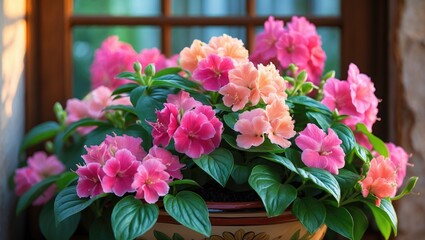Poster - Radiant pink impatiens blossoming