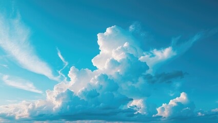 Poster - Vibrant blue sky adorned with fluffy white clouds, captured in a high-resolution image.
