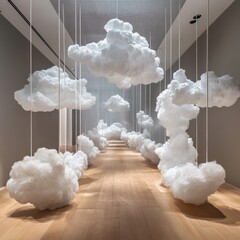 Leinwandbilder - Floating cloud installation creates serene atmosphere in contemporary art space