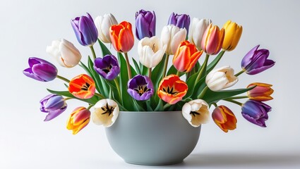 Aufkleber - Vase featuring vibrant tulips set against a white backdrop.