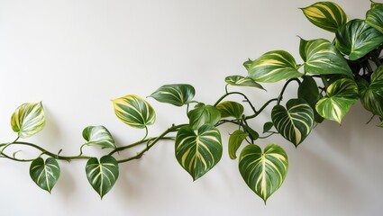 Aufkleber - Variegated leaves of golden giant Pothos or Devil's ivy, a tropical vine plant, shown against a white background.