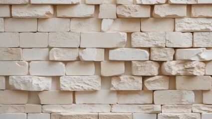Poster - Cream and white brick wall texture backdrop. Brickwork and stonework flooring background for interior design in a vintage home style featuring a clean, uneven pattern with stacked concrete-colored ...