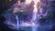 © Fana Art - Enchanting purple fantasy waterfall landscape