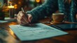 © Mykhailo - Close-Up of Hand Writing on Paper Near Coffee Mug in Cozy Ambiance