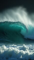 Poster - Gigantic turquoise wave cresting in the ocean, creating a dynamic display of nature's raw power