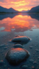 Poster - Serene Sunset Reflection on Water with Stones