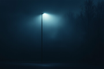 Wall Mural - a lone street lamp casting an ethereal glow in a deep, atmospheric fog, offering a sense of solitude