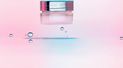 Wall Mural - a jar of water sits on a table, surrounded by pink and blue bubble background