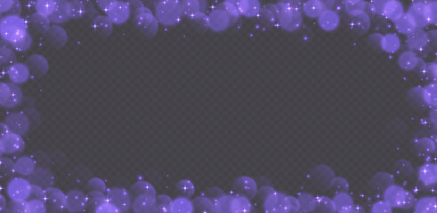 Wall Mural - purple bokeh with stars and sparkles, shiny overlay decoration isolated on grey background. vector i