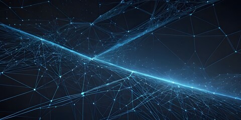 Leinwandbilder - Abstract Technology Design, Blue Network With Glowing Points. Modern Digital Landscape, Data Flow Illustration. Interconnected System Visualization, Evokes A Sense Of Virtual Space. Advanced Tech