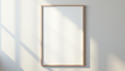 Poster - Empty wooden frame against a softly lit wall background  