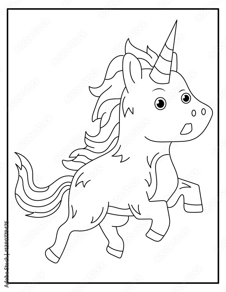 Unicorn KDP Interior coloring page for kids Stock Illustration | Adobe ...