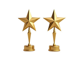set of two gold star award trophy isolated white background