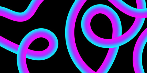 Fototapete - Abstract wavy lines pattern spin blue pink light isolated on black background in the concept of music, science, Ai technology, digital futuristic banner