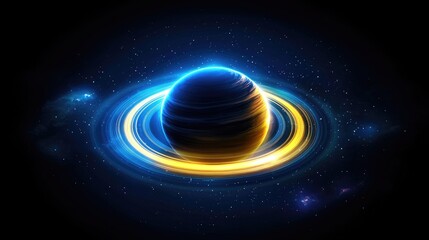 Wall Mural - Celestial event planetary rings and stars outer space digital art cosmic environment wide view galactic concept