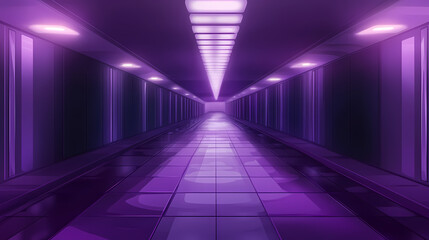 Wall Mural - futuristic purple-lit corridor, glowing floor, empty space, technology background, ideal for sci-fi 