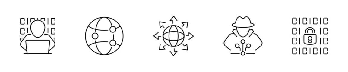 Cyberspace vector icons. Outline cyberspace icons. Editable stroke cyberspace icons