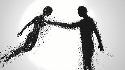 Wall Mural - human shadow becoming light as it touches another person, abstract, monochromatic with light accents