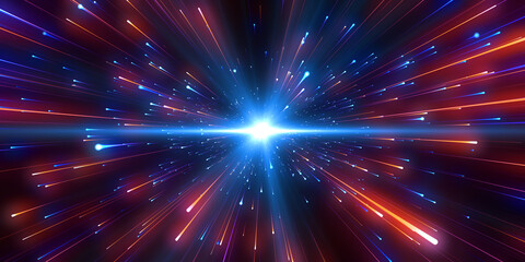 Wall Mural - abstract background in blue and red neon glow colors. speed of light in galaxy. explosion in univers