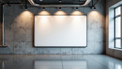 Poster - Modern industrial room with blank screen and concrete walls  