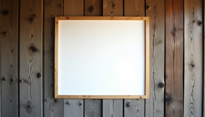 Poster - Blank canvas framed on wooden wall background  