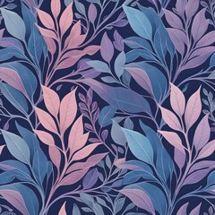 Aufkleber - Leaf Pattern Design, Botanical Illustration, Floral Artwork. Elegant Leaves, Purple, Pink And Blue Hues, A Modern Twist. Nature's Delicate Beauty. Whimsical, Sophisticated Design.