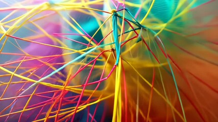 Wall Mural - intricate web of multicolored threads forming a mesmerizing geometric design, capturing the beauty o