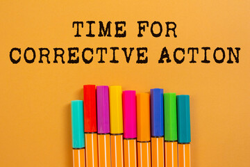 Leinwandbilder - Time for corrective action message written on orange background. Conceptual time for corrective action symbol. Copy space.
