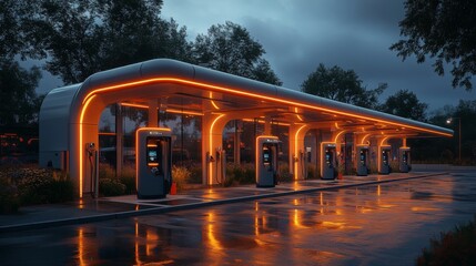 Aufkleber - New electric vehicle charging station features advanced design and multiple charging points, showcasing the shift towards renewable energy and improved mobility for eco friendly transport options.