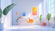 © PixelNexa - Bright, modern home office with plants