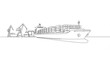 © Firman Dasmir - Striking minimalist line art of a container ship at a port, elegant and clean