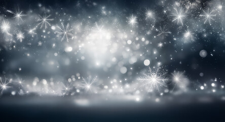 Wall Mural - dark blue background with white snowflakes and sparkles create a wintery, festive, and magical scene