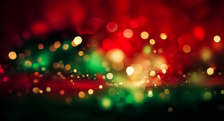 Wall Mural - blurred lights in red, green, and gold create a festive and abstract background. soft bokeh effect s
