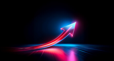 Wall Mural - illuminated arrow streaks upwards against a dark backdrop, conveying motion and direction. the vibra
