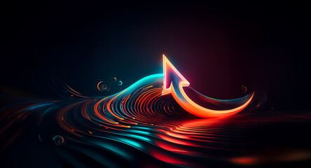 Wall Mural - vibrant arrow of light emerges from swirling waves against a dark backdrop, creating a dynamic and f