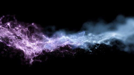 Wall Mural - data flow background with abstract blue and purple light beams and glowing digital particles on blac
