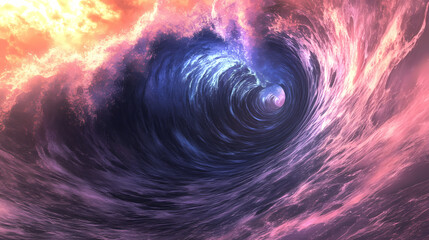 Wall Mural - tidal wave of liquid light rolling over an alien shore. celestial tide. illustration