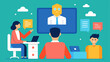 © Justlight - Education Technology A classroom with teachers instructing students on one side contrasted with an online learning platform where an AI tutor assists students individually