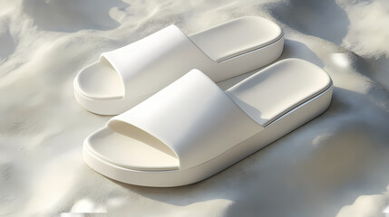 Wall Mural - minimalist white slide sandal. modern, simple design with a solid white upper and a light beige sole