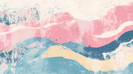Wall Mural - grainy noisy poster background, pink light blue cream color wave backdrop abstract header banner des