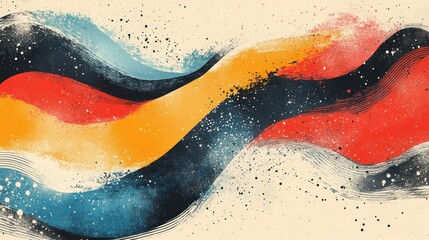 Wall Mural - abstract wavy art with red, orange, blue hues
