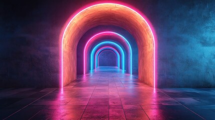 Wall Mural - neon arches illuminate a vibrant, futuristic corridor