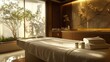 © Mitchell - Luxury spa treatment room with massage bed towels and plants zen relaxation wellness center for health
